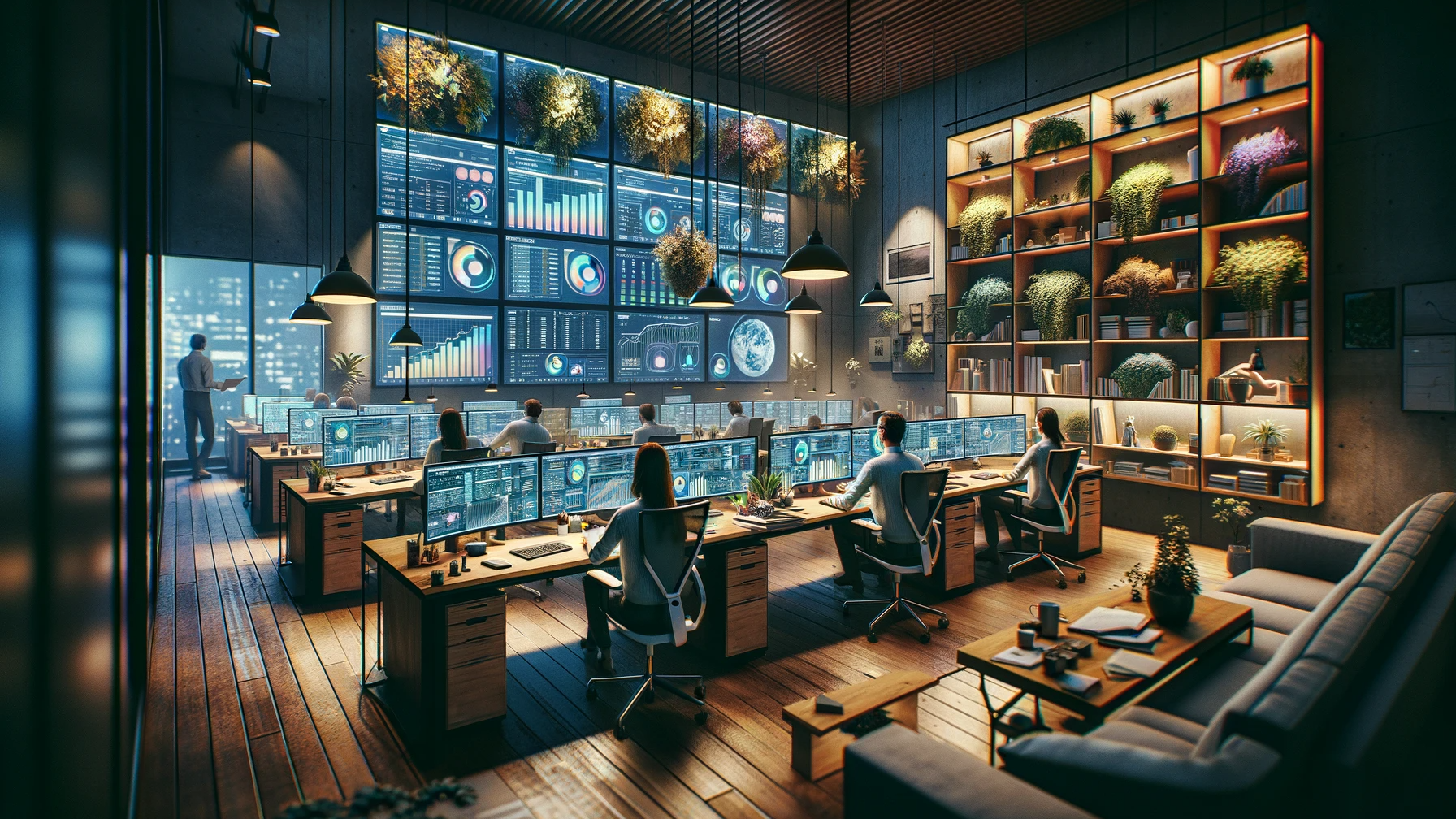 DALL·E 2024-02-01 10.15.26 – Uma imagem ultrarrealista de um pequeno escritório acolhedor de gestão de cadeia de suprimentos, com iluminação suave e decoração moderna. Há apenas d
